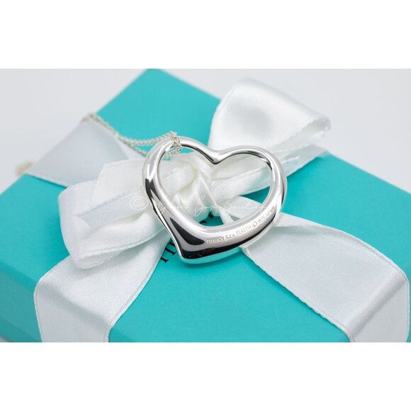Tiffany & Co. Extra Large 35mm Open Heart Necklace Elsa Peretti Pendant on a 18" - Picture 3 of 9